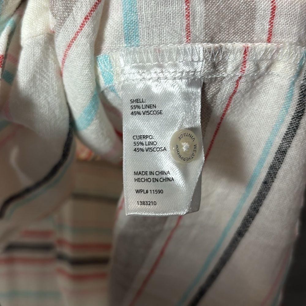 NWT New Weatherproof Linen Multicolor Striped Button Tie Front Size L - Picture 9 of 10